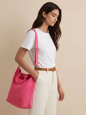 BAGGU Pink Canvas Tote with Adjustable Strap